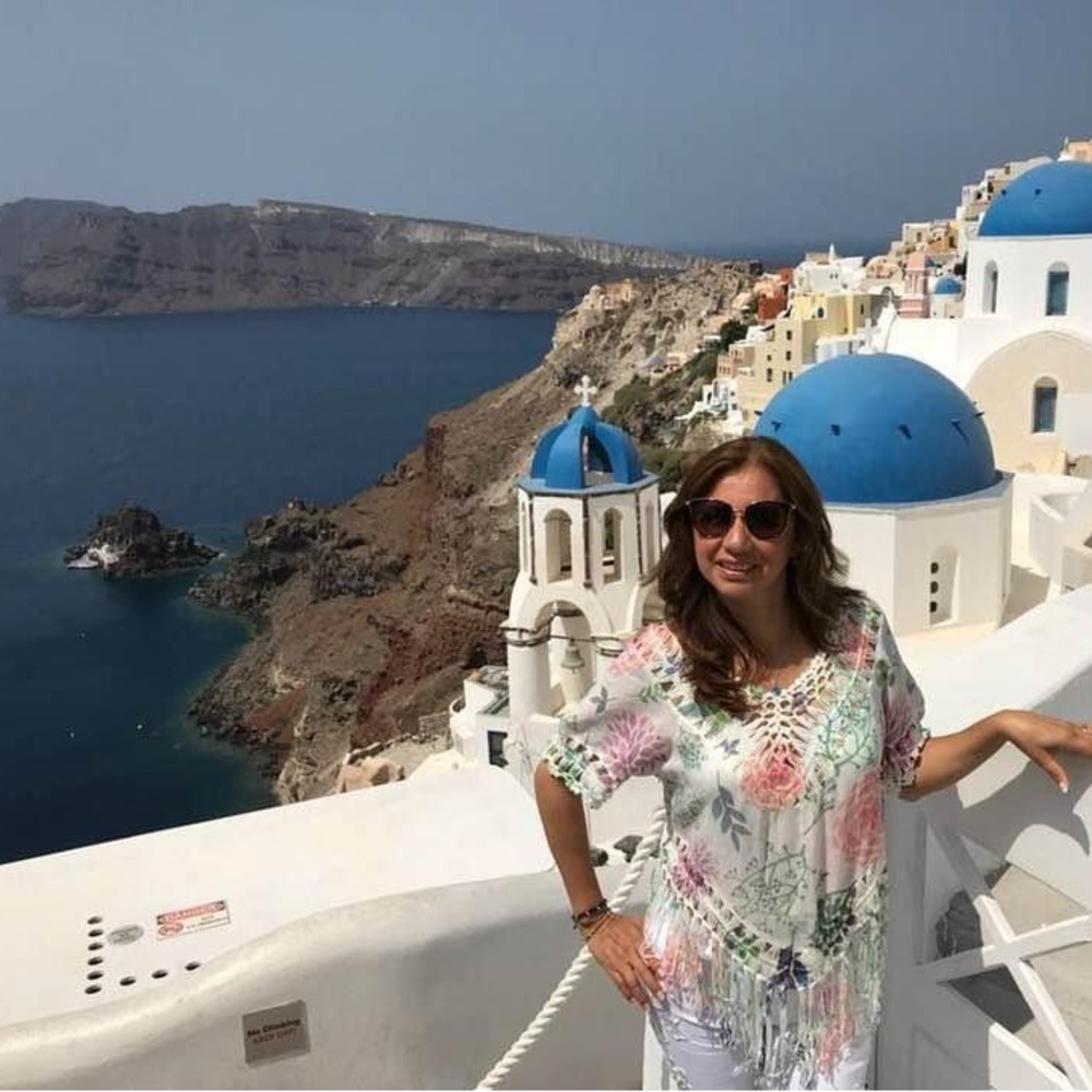 Italian Sheer Blouse V - Neck with Crochet appliqués. Size M